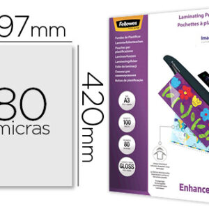 Bolsa de plastificar fellowes brilho din a3 80 microns pack 100 unidades