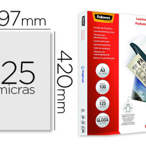 Bolsa de plastificar fellowes brilho din a3 125 microns pack de 100 unidades