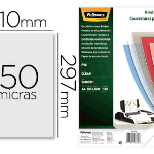 Capa de encadernacao fellowes pvc din a4 transparente 150 microns pack de 100 unidades