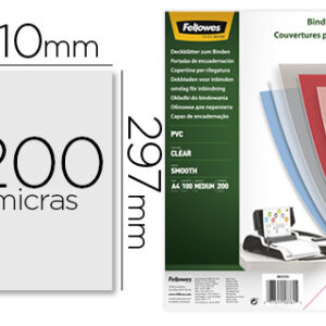 Capa de encadernacao fellowes pvc din a4 transparente 200 microns pack de 100 unidades