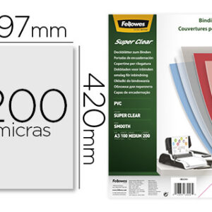 Capa de encadernacao fellowes pvc din a3 transparente 200 microns pack de 100 unidades
