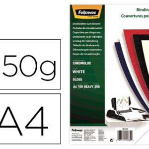 Capa de encadernacao fellowes cartao din a4 brilho branca chromolux 250 gr pack de 100 unidades