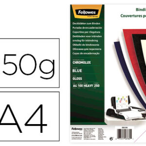 Capa de encadernacao fellowes cartao din a4 brilho azul chromolux 250 gr pack de 100 unidades