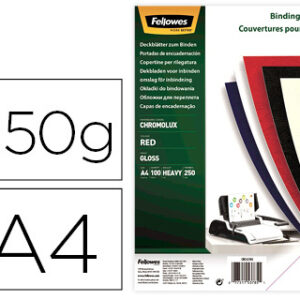 Capa de encadernacao fellowes cartao din a4 brilho vermelha chromolux 250 gr pack de 100 unidades