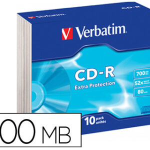 Cd-r verbatim extra protecao capacidade 700mb velocidade 52x 80 min caixa de 10 unidades