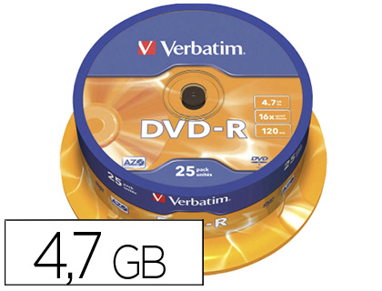 Dvd-r verbatim capacidade 4.7gb velocidade 16x 120 min torre de 25 unidades Dvd-r verbatim capacidade 4.7gb velocidade 16x 120 min torre de 25 unidades