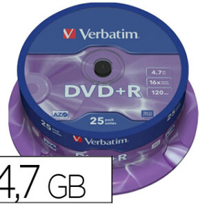 Dvd+r verbatim capacidade 4.7gb velocidade 16x 120 min torre de 25 unidades
