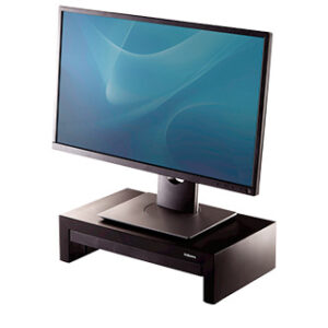 Suporte fellowes para monitor designer suites ajustavel 3 alturas com bandeja preto 406x111x244 mm ate 18 kg