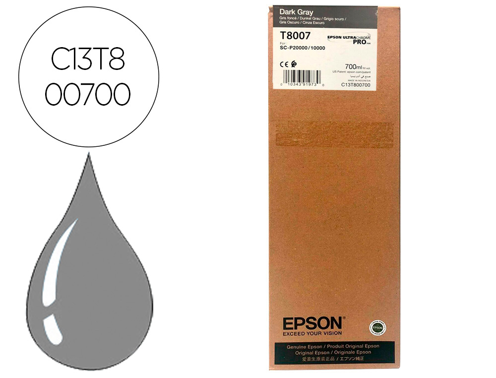 Tinteiro epson singlepack dark gray t800700 ultrachrome pro 700ml Tinteiro epson singlepack dark gray t800700 ultrachrome pro 700ml