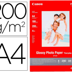 Papel foto canon brilhante a4 200 gr embalagem de 100 folhas