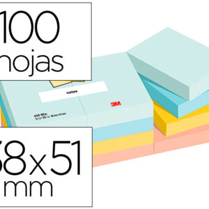 Bloco de notas adesivas beachside 100% pefc 38x51 mm 100 folhas pack de 12 unidades