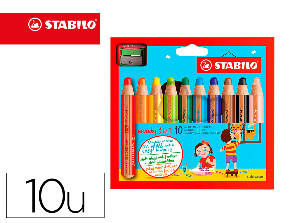Lapis de cor stabilo woody 3 em 1 mina xxl estojo de 10 cores sortidas + apara lapis Lapis de cor stabilo woody 3 em 1 mina xxl estojo de 10 cores sortidas + apara lapis