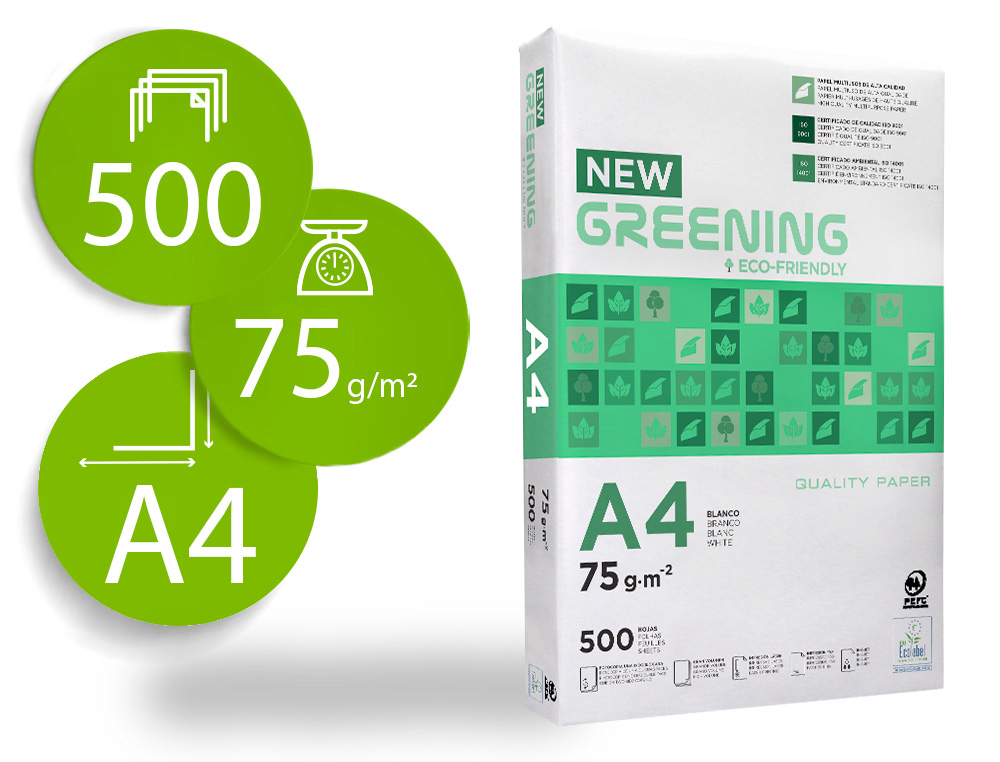 Papel fotocopia greening din a4 pack 500 folhas 75 gr. - FT05 Papel fotocopia greening din a4 pack 500 folhas 75 gr. - FT05