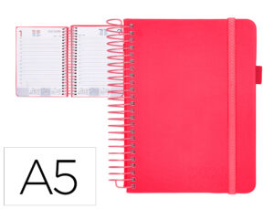 Agenda encadernada liderpapel neon a5 2024 dia pagina papel 70 gr cor rosa
