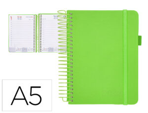 Agenda encadernada liderpapel neon a5 2024 dia pagina papel 70 gr cor verde