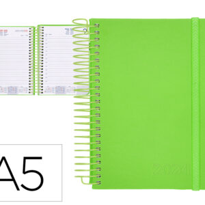Agenda encadernada liderpapel neon a5 2024 dia pagina papel 70 gr cor verde
