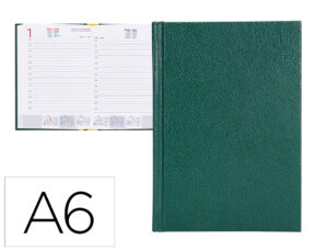 Agenda encadernada liderpapel corfu a6 2024 dia pagina papel 60 gr cor verde