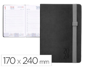 Agenda encadernada liderpapel larisis 17x24 cm 2024 dia pagina papel 70 gr cor preto