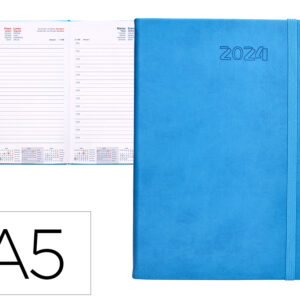 Agenda encadernada liderpapel esparta 15x21 cm 2024 dia pagina com elastico papel 70 gr cor azul