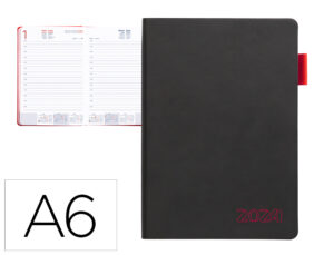 Agenda encadernada liderpapel sifnos a6 2024 dia pagina papel 70 gr cor vermelho