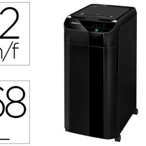Destruidora de documentos fellowes automax 350c capacidade 350h seguranca p4 agrafes clips e cartoes cesto 68 l