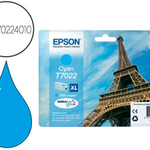 Tinteiro epson stylus t7022 cian xl wp-4000 4500 capacidade 2400 pag