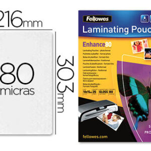 Bolsa de plastificar fellowes brilho din a4 80 microns pack 25 unidades