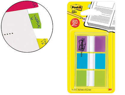 Bandas separadoras post-it index 680-roy verde azul e violeta dispensador bolsa 3x20 Bandas separadoras post-it index 680-roy verde azul e violeta dispensador bolsa 3x20