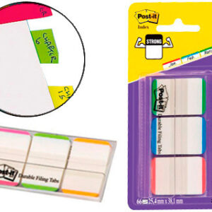 Bandas separadoras post-it index verde vermelho e azul dispensador bolsa 3x22