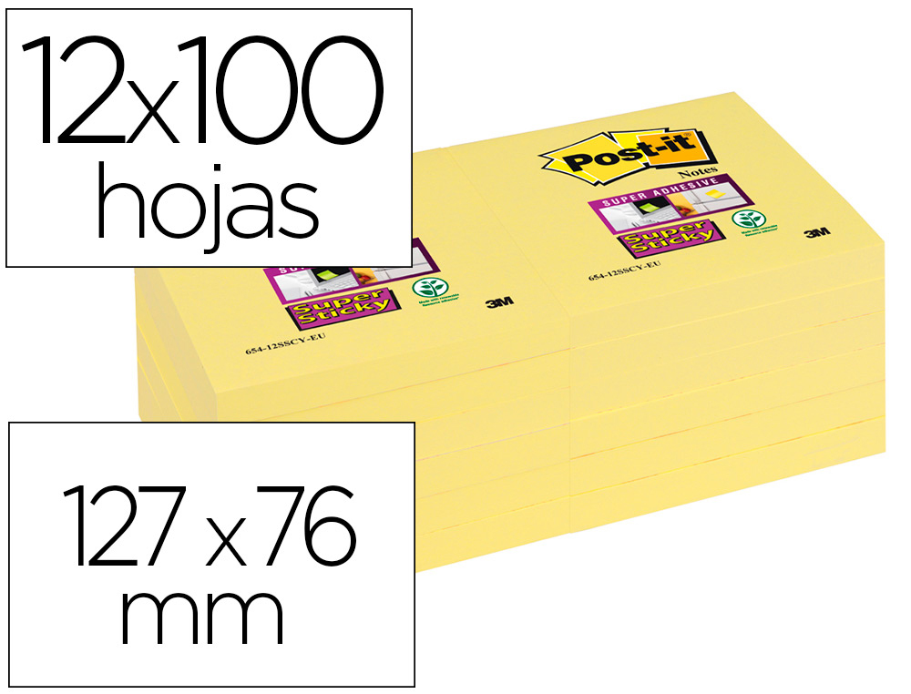 Bloco de notas adesivas post-it super sticky 76x127 mm com 6 blocos amarelo canario Bloco de notas adesivas post-it super sticky 76x127 mm com 6 blocos amarelo canario