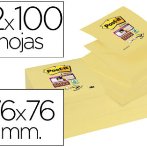 Bloco de notas adesivas post-it super sticky 76x76 mm zigzag com 12 blocos amarelo canario