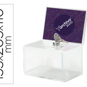 Caixa de sugestoes archivo 2000 com fechadura e duas chaves cor cristal transparente 109x154x205 mm