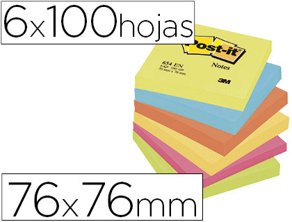Bloco de notas adesivas post-it neon. 76 x 76 mm - FT510283540 (L654-N) Bloco de notas adesivas post-it neon. 76 x 76 mm - FT510283540 (L654-N)