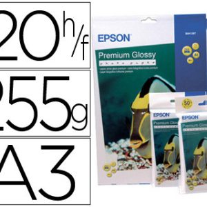 Papel epson premium glossy photo paper a3 255 gr embalagem de 20 folhas